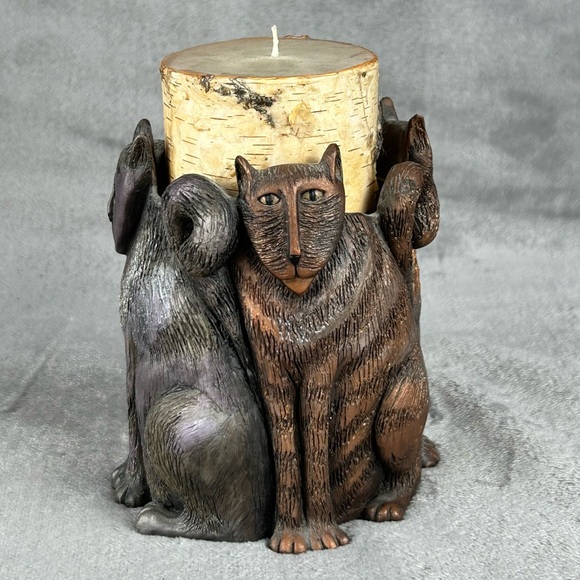Marsha McCarthy? Metallic Resin?  Cat Pillar Candle Holder Unsigned ~5 in. Tall - Picture 6 of 16